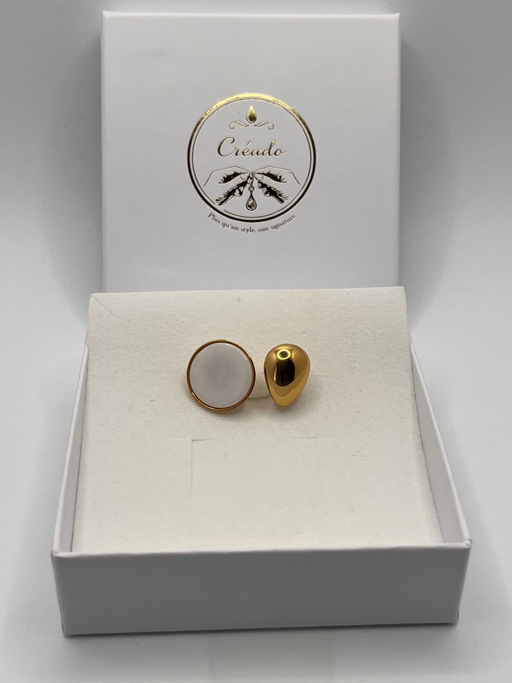 Bague acier inoxydable Cercle nacre goutte