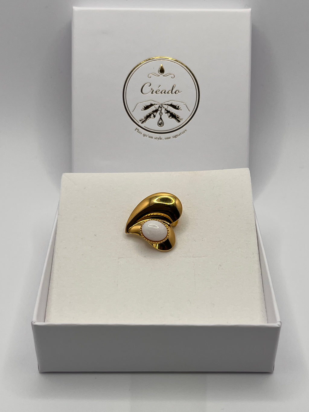 Bague acier inoxydable coeur de perle