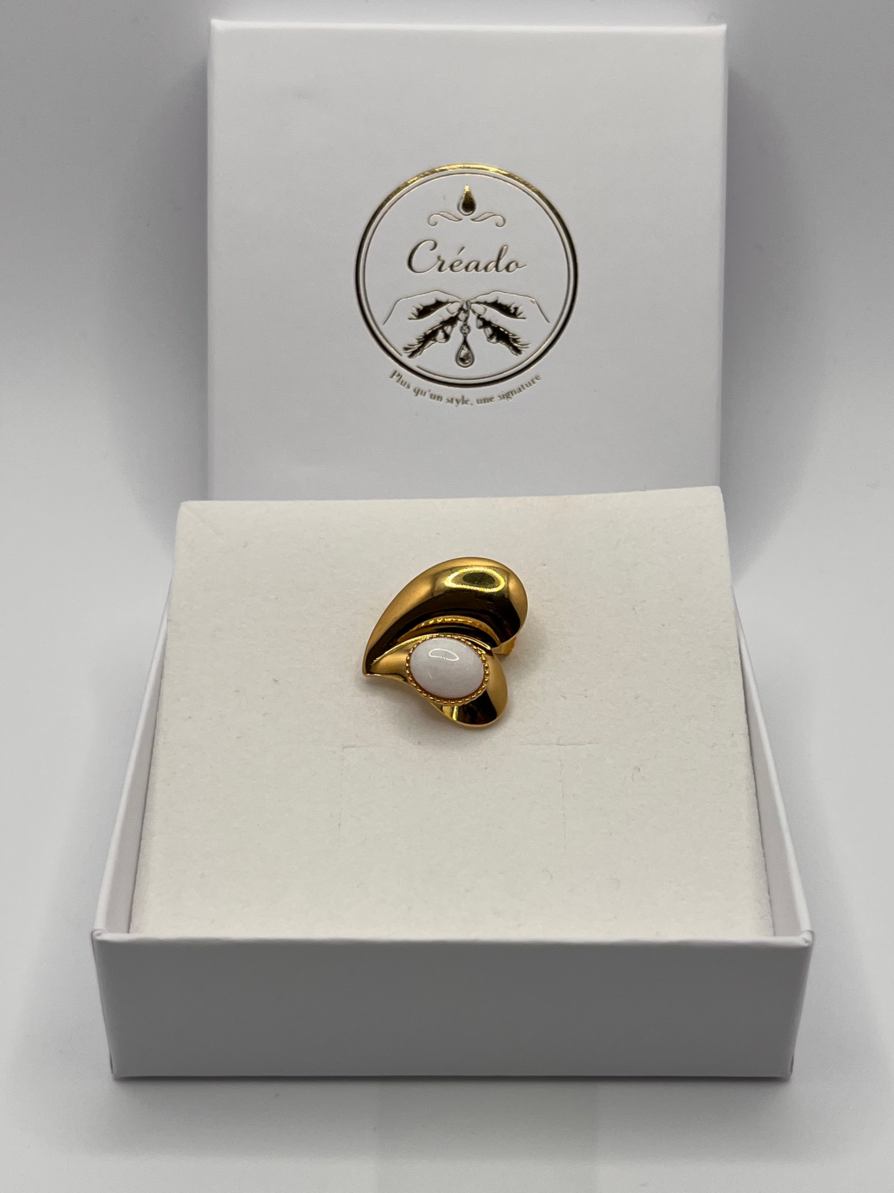 Bague acier inoxydable coeur de perle