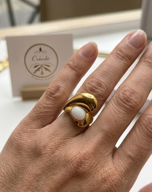 Bague acier inoxydable coeur de perle