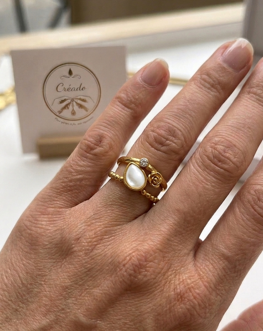 Bague acier inoxydable-fleur de rose