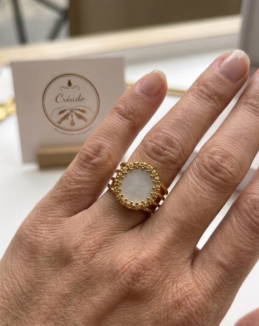 Bague acier inoxydable nacre