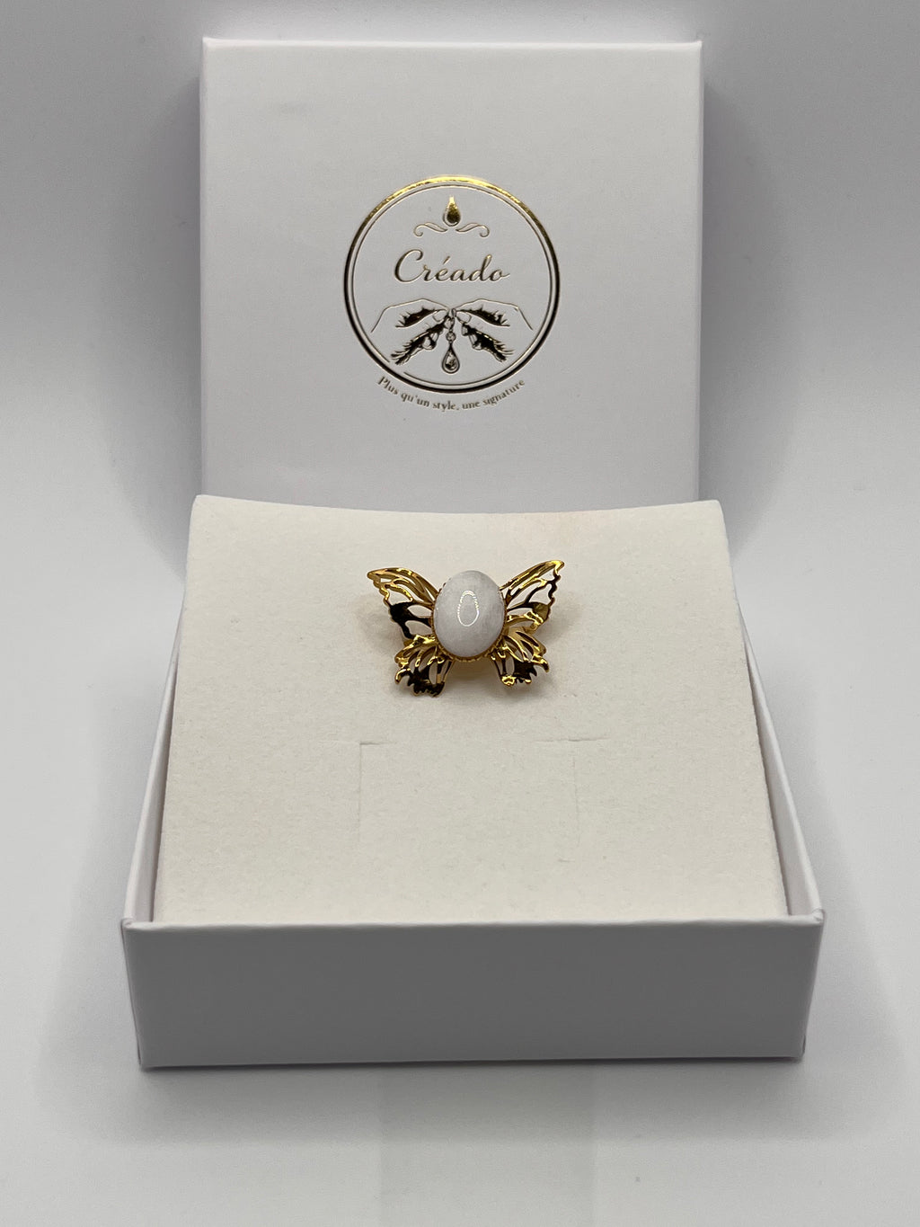 Bague acier inoxydable papillon
