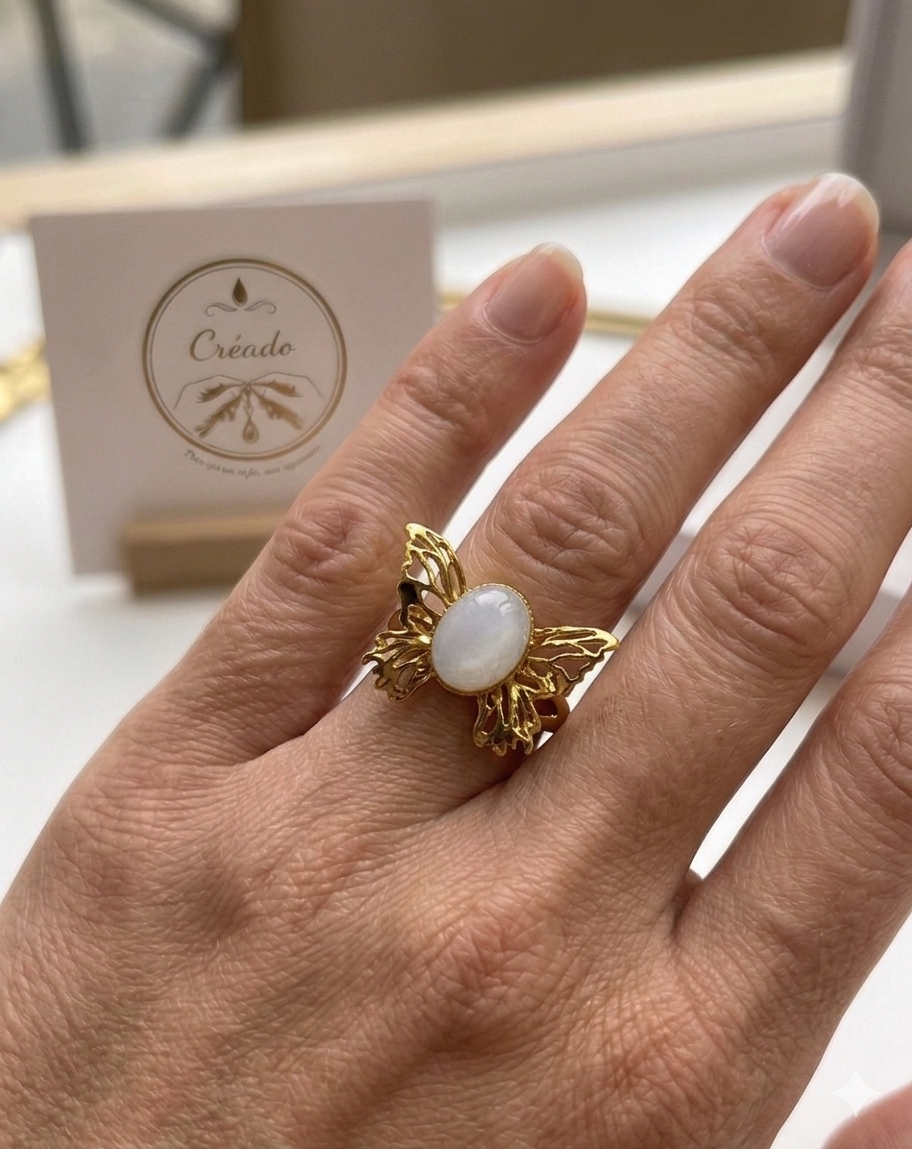 Bague acier inoxydable papillon