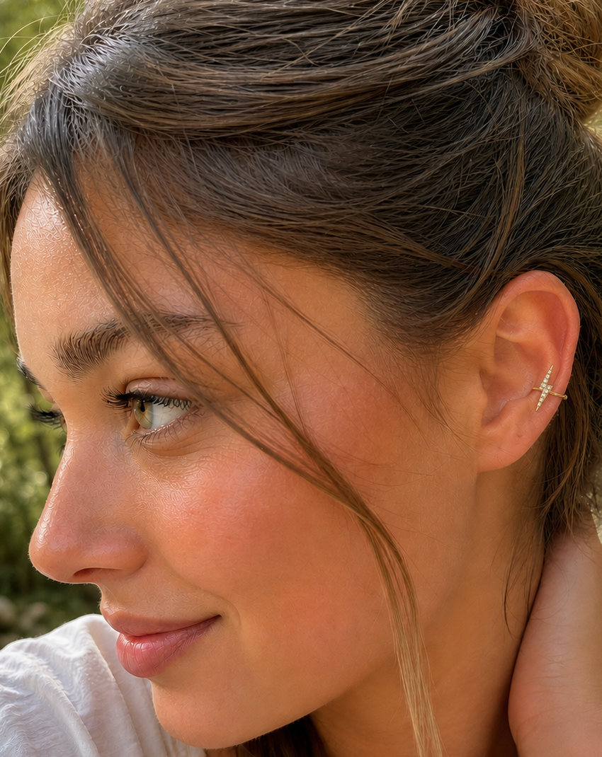 Bague d'oreille acier inoxydable strass éclair