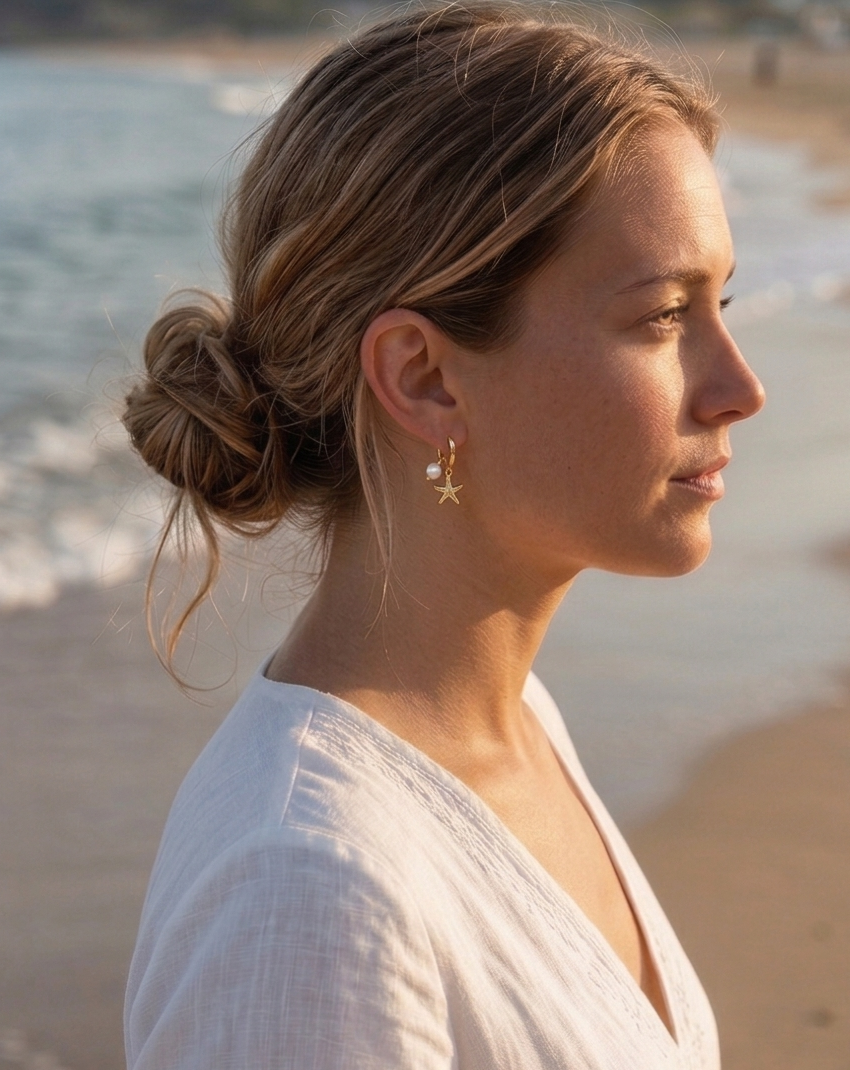 boucles d'oreilles en acier inoxydable créole étoile de mer