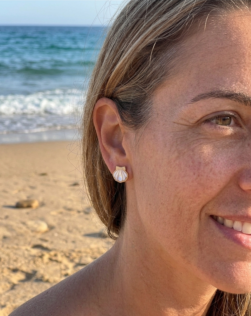 Boucles d'oreilles acier inoxydable nacre coquillage