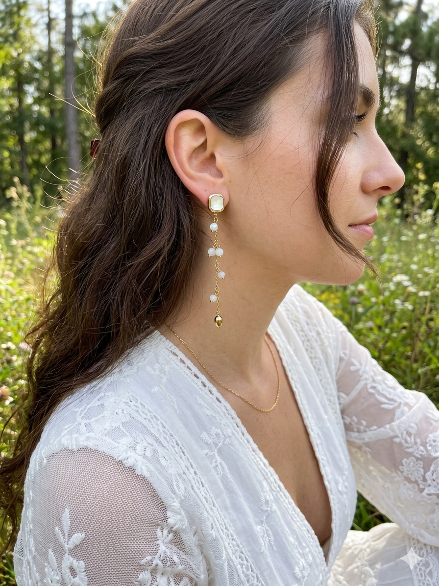 Boucles d'oreilles acier inoxydable  perles de lune