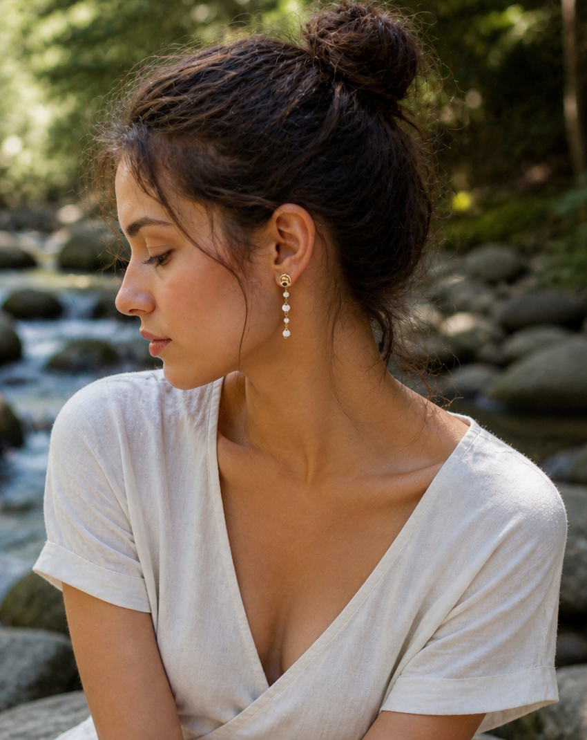 boucles d'oreille pendantes en acier inoxydable perles de lune