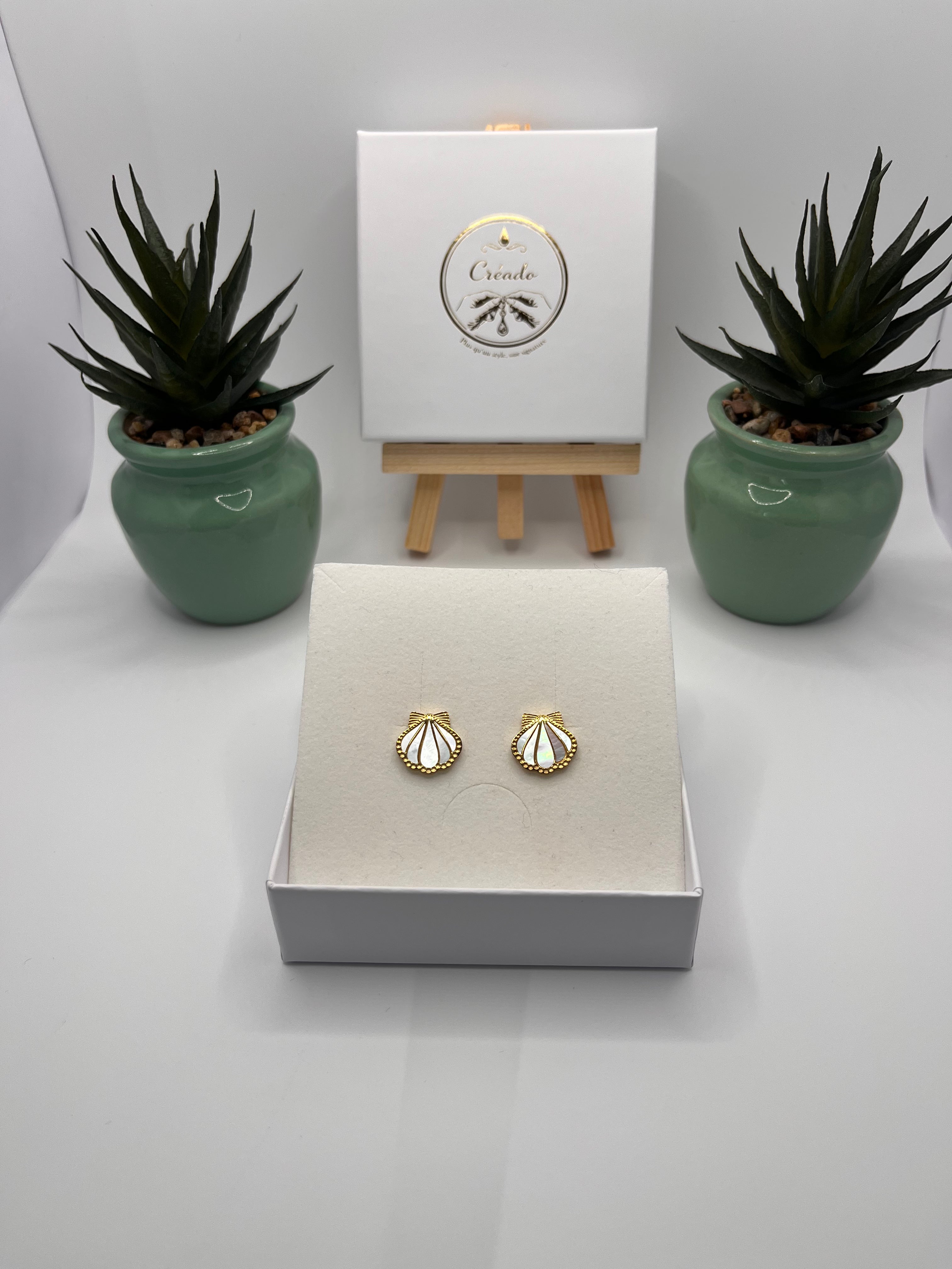 Boucles d'oreilles acier inoxydable nacre coquillage