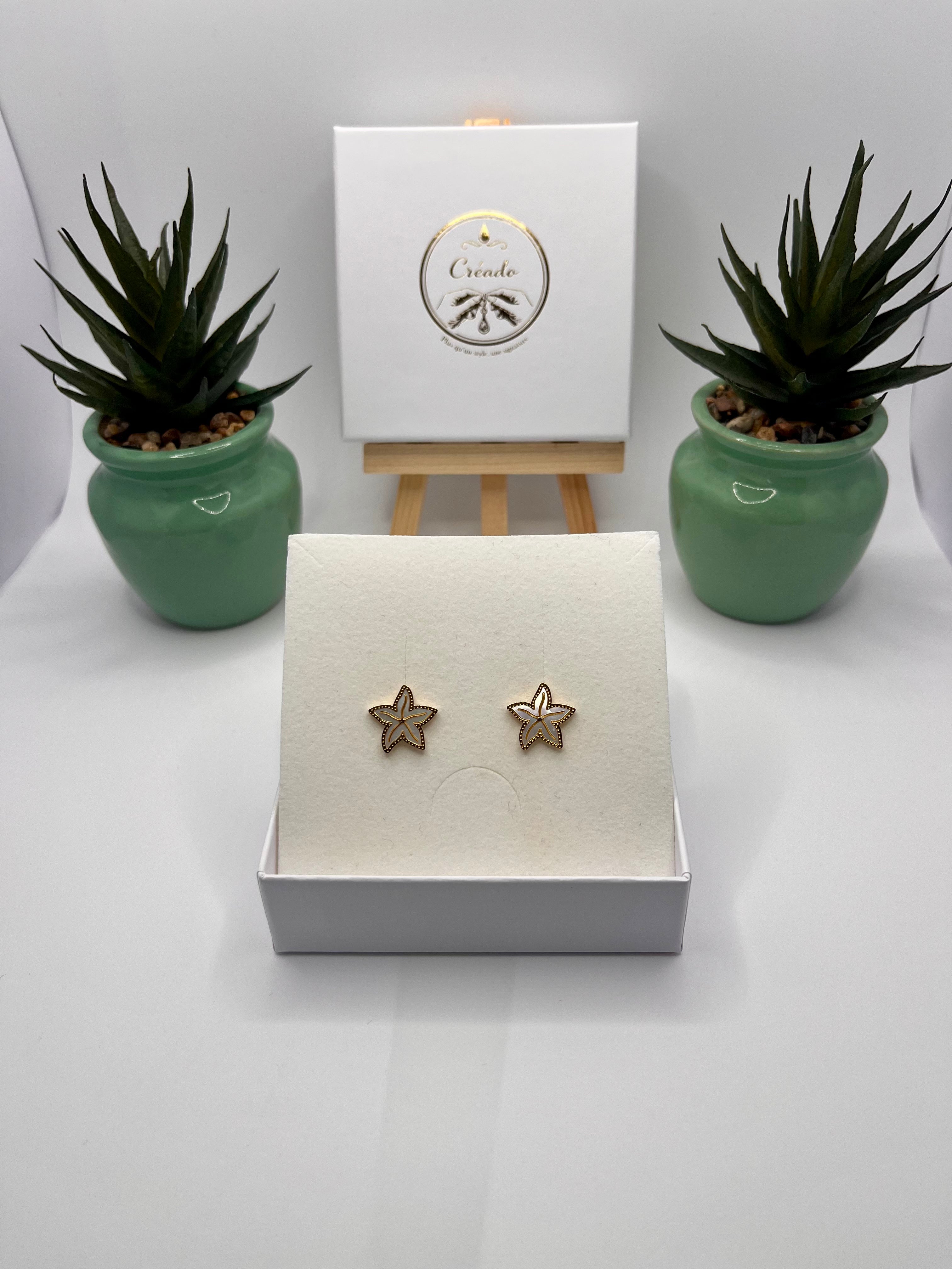 Boucles de d'oreilles acier inoxydable étoile de mer en nacre