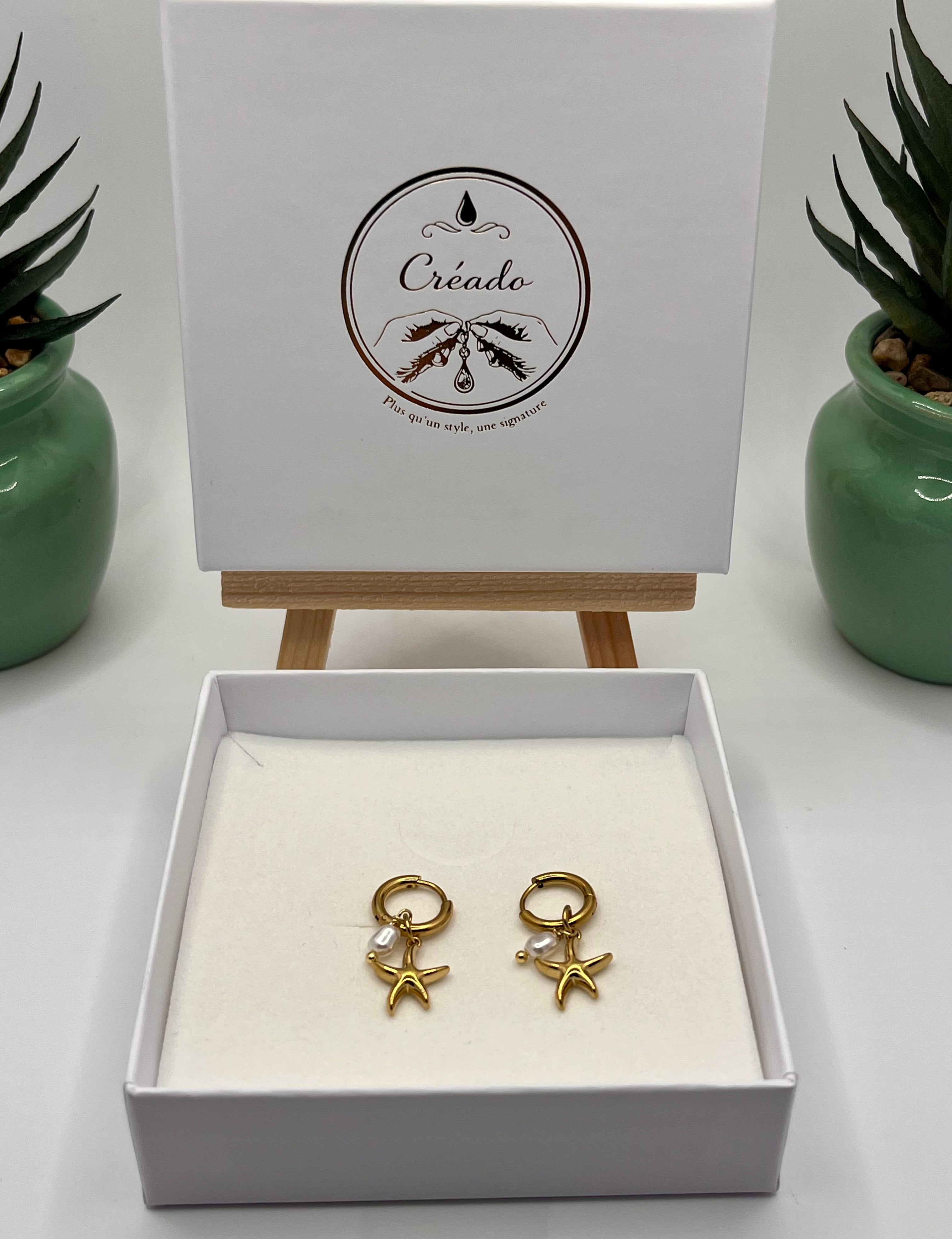 boucles d'oreilles en acier inoxydable créole étoile de mer